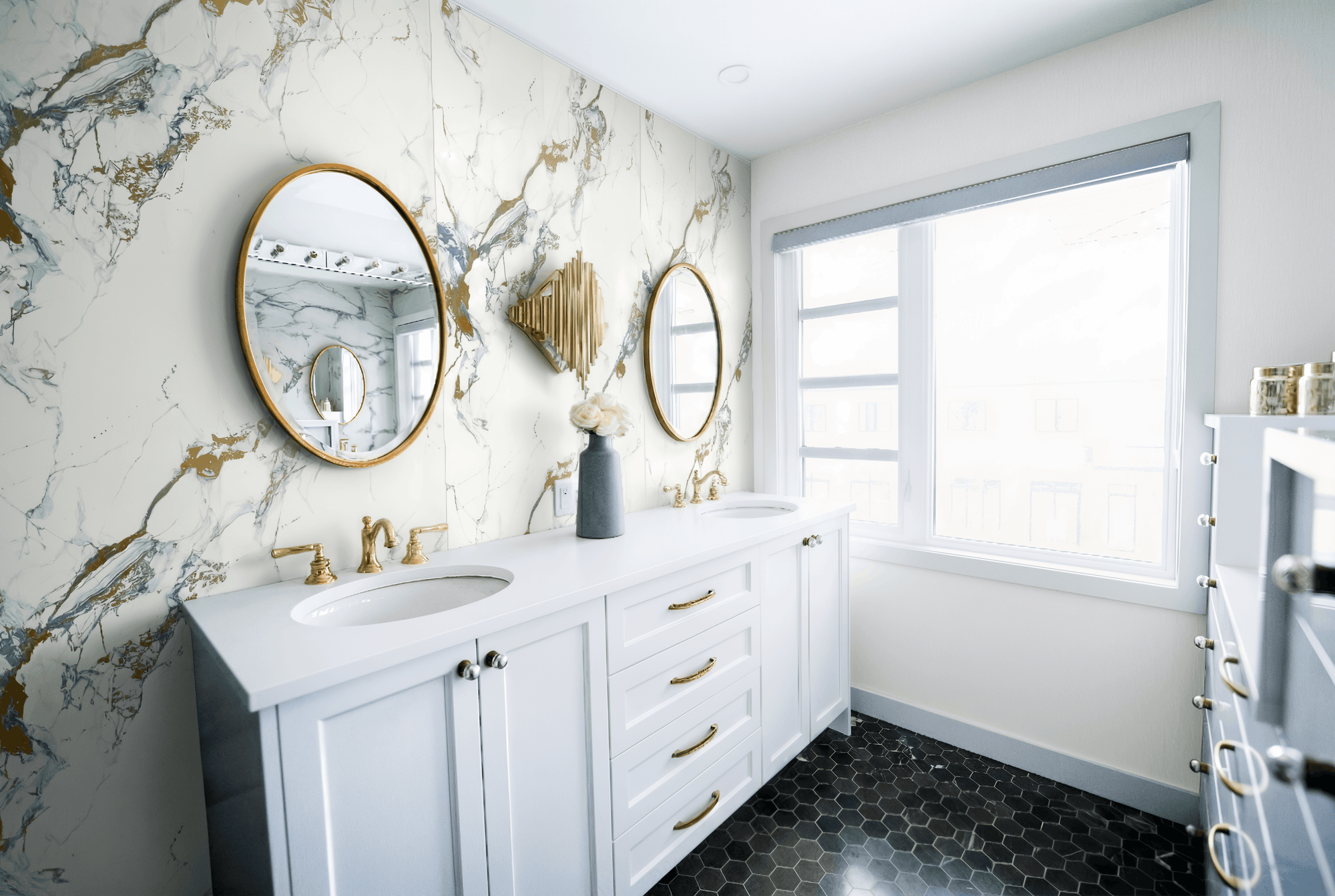 Wandpaneel "Gold Glitter" - Goldweiße Marmoroptik