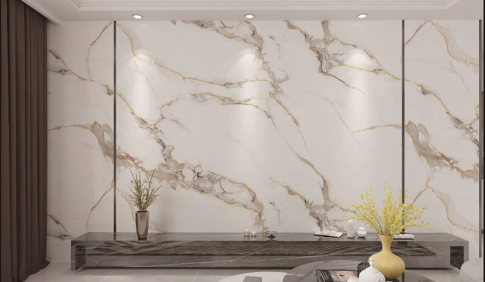 Wandpaneel "White Mix" - Cremefarbe Marmoroptik mit Goldakzenten