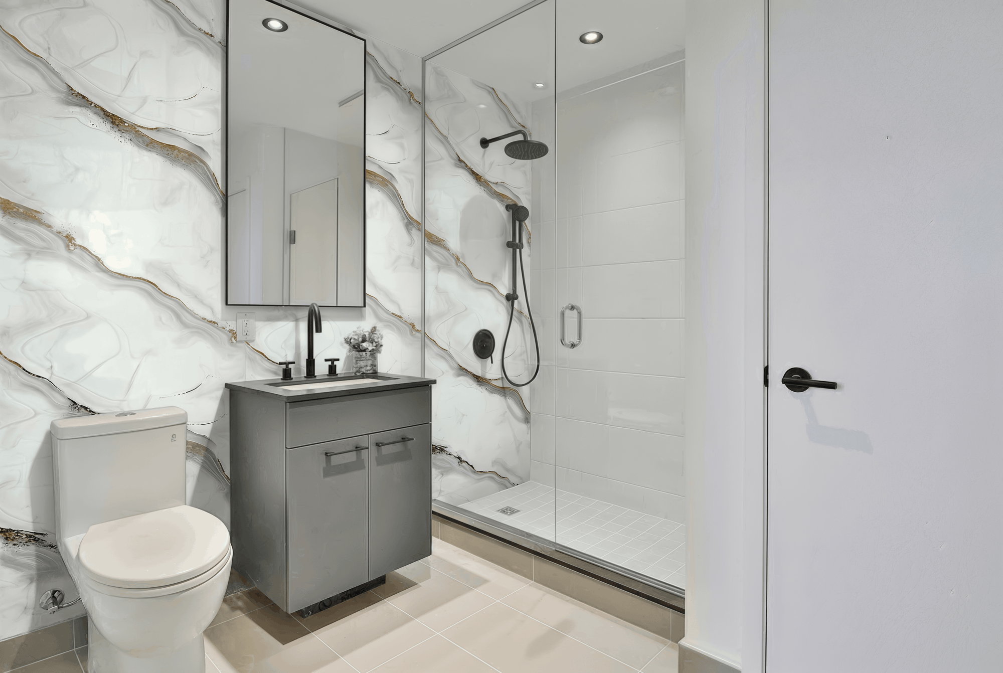 Wandpaneel "Metallized Gold" - Goldweiße Marmoroptik