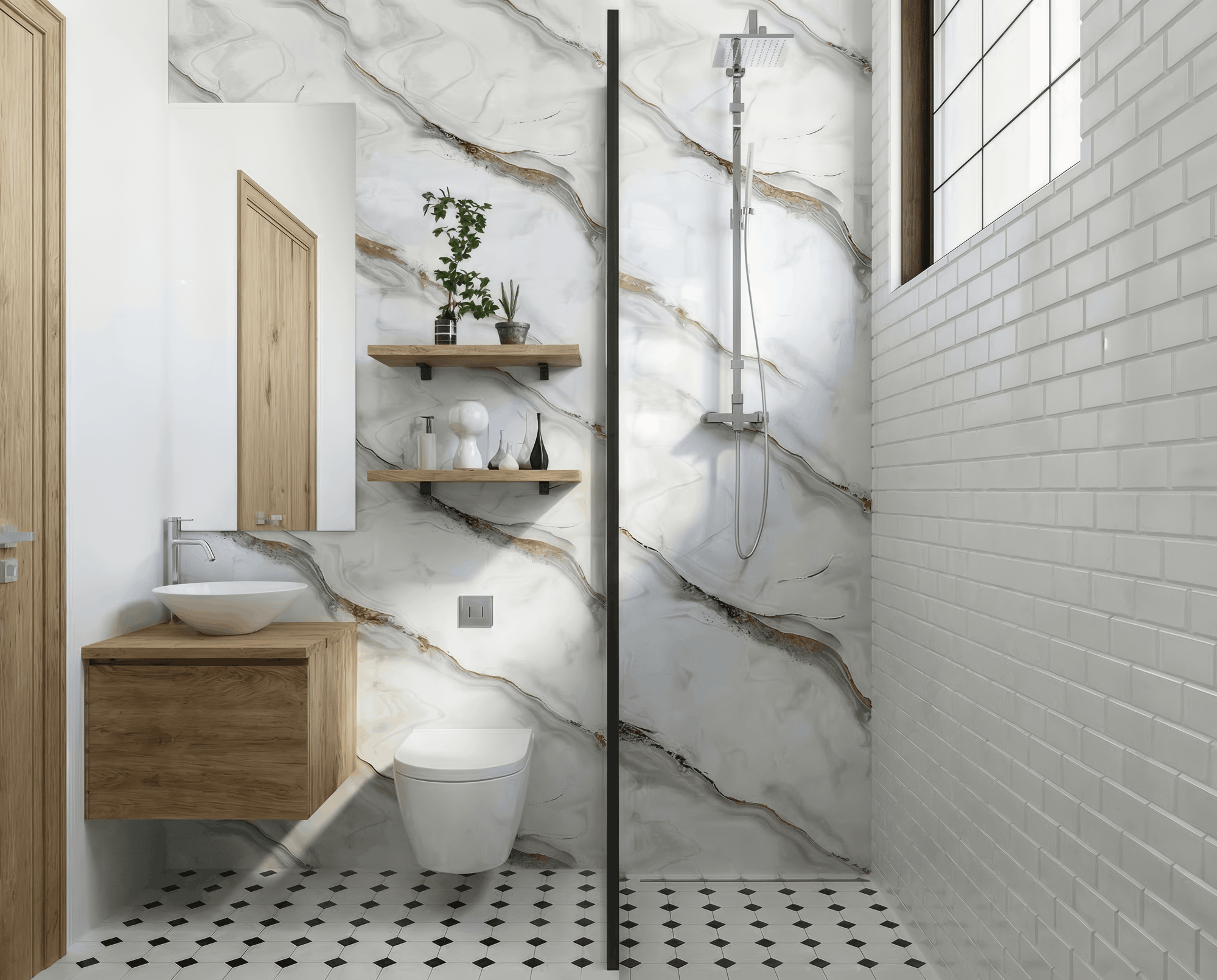 Wandpaneel "Metallized Gold" - Goldweiße Marmoroptik