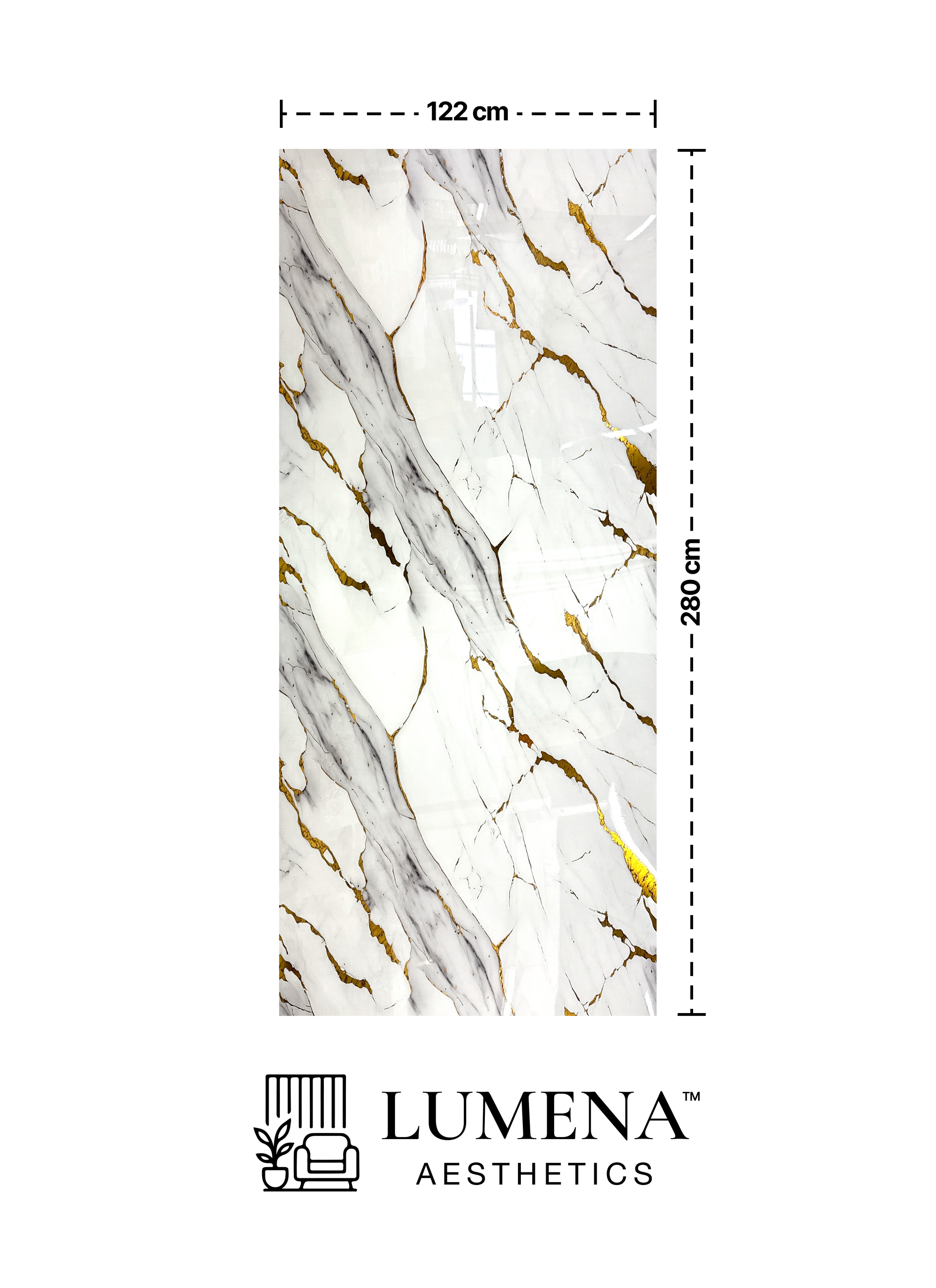 Wandpaneel "White Glitter" - Weiß-golde Marmoroptik